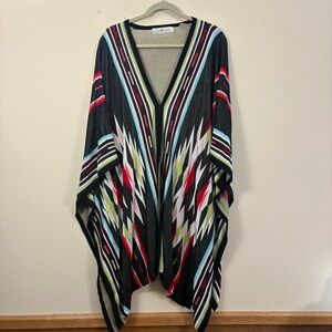 Rancho Estancia Southwest Aztec Poncho Cardigan Wrap Sweater Women’s One Size Cl
